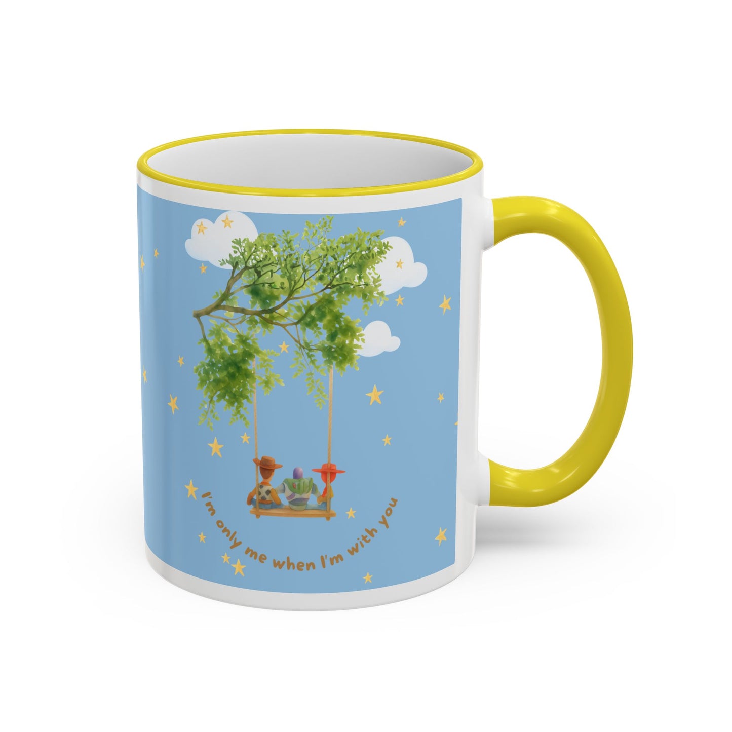 I'm only me when I'm with you Mug — Whimsical Tree, Stars & Clouds Accent Rim