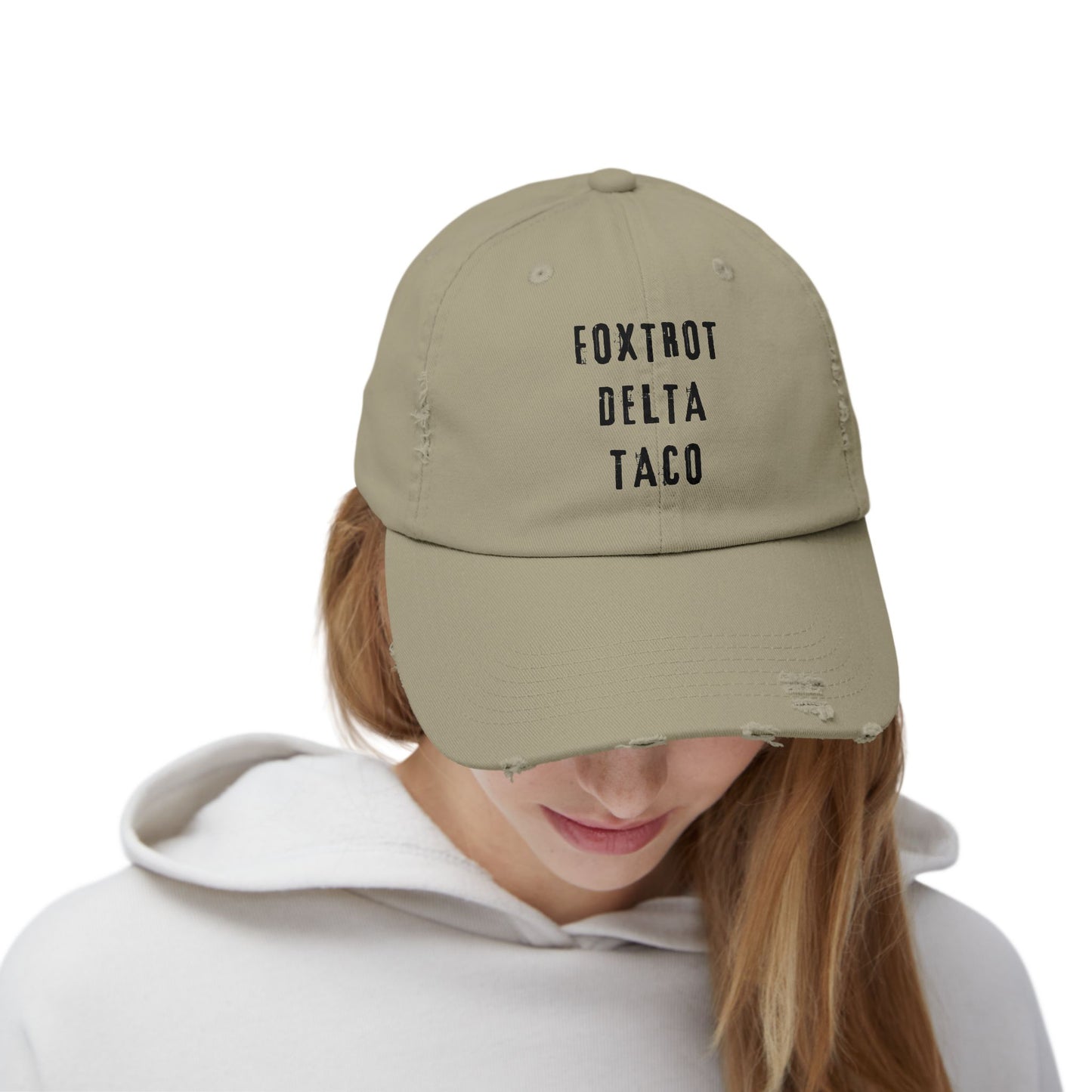 Foxtrot Delta Taco FDT - Anti Trump -Distressed Cap with Fun Slogan – Perfect for Casual Wear, Gifts, Travel, or Everyday Adventures