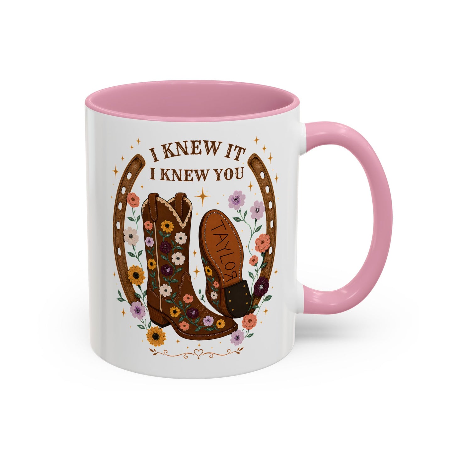 Cowgirl Boots Coffee Mug — "I Knew It I Knew You" Floral Personalized Mug (11oz)