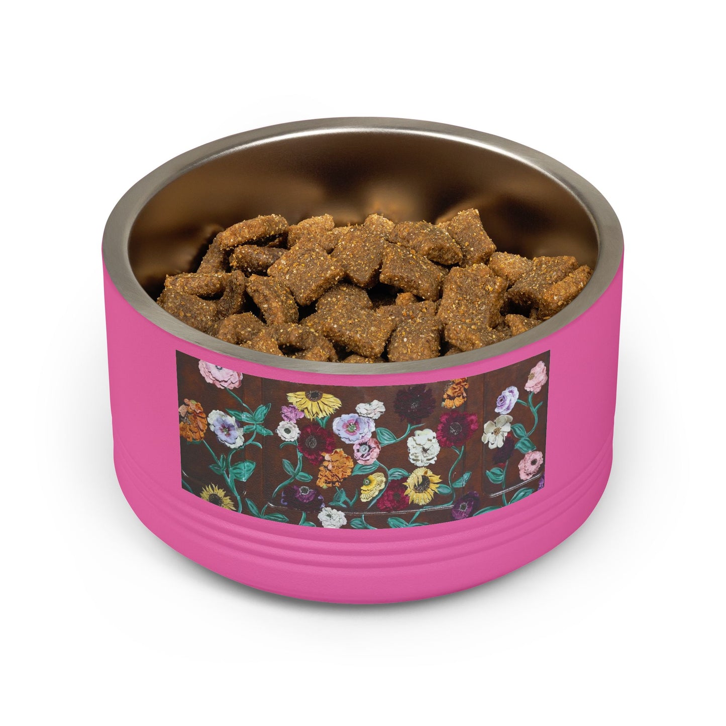 Acoustic Piano Floral Pet Bowl — 18oz Stainless Steel Dog & Cat Dish