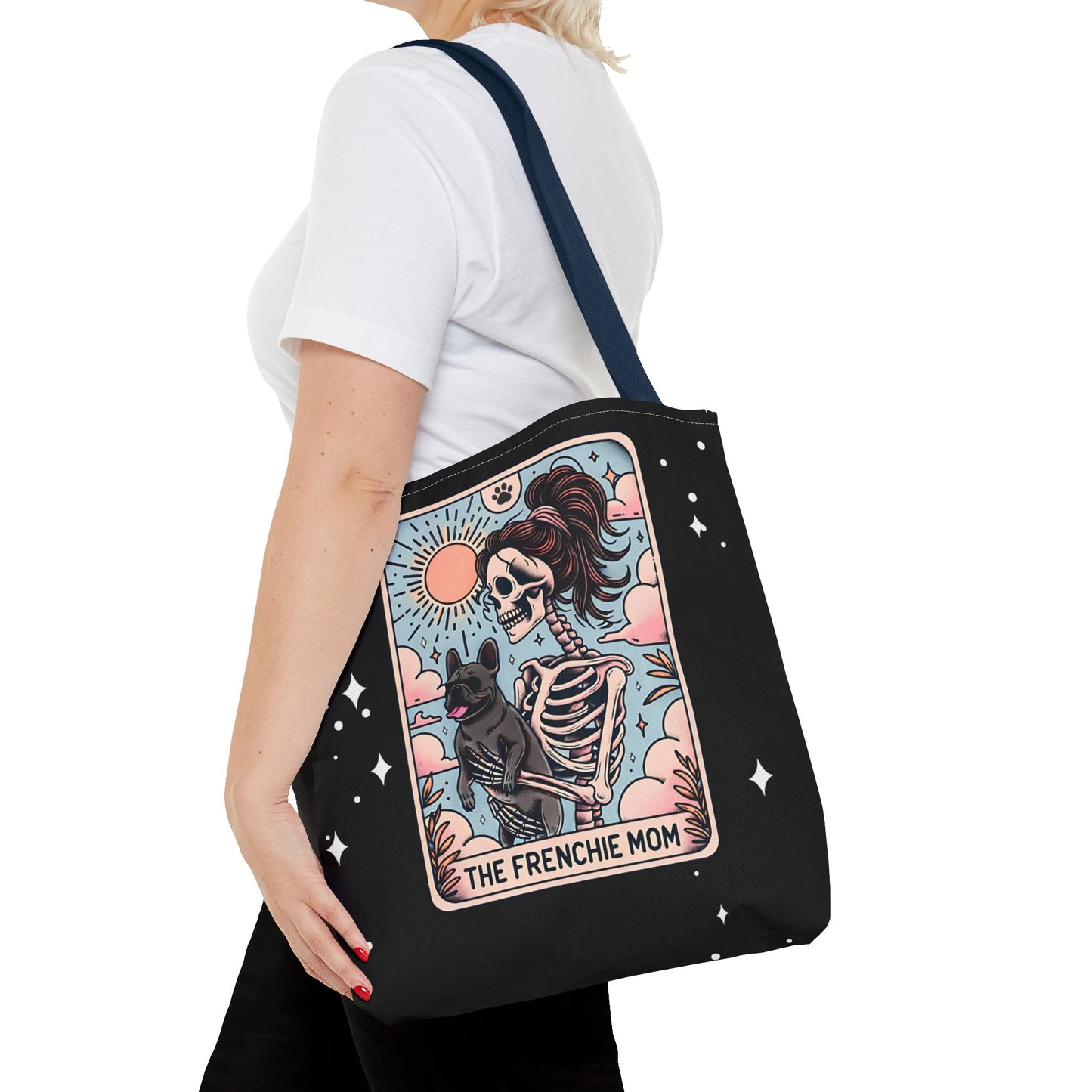 Frenchie Mom Tarot Tote Bag, Stylish Pet Lover Accessory, Ideal for Dog Moms, Halloween Gift, Trendy Grocery Bag, Eco-Friendly Bags
