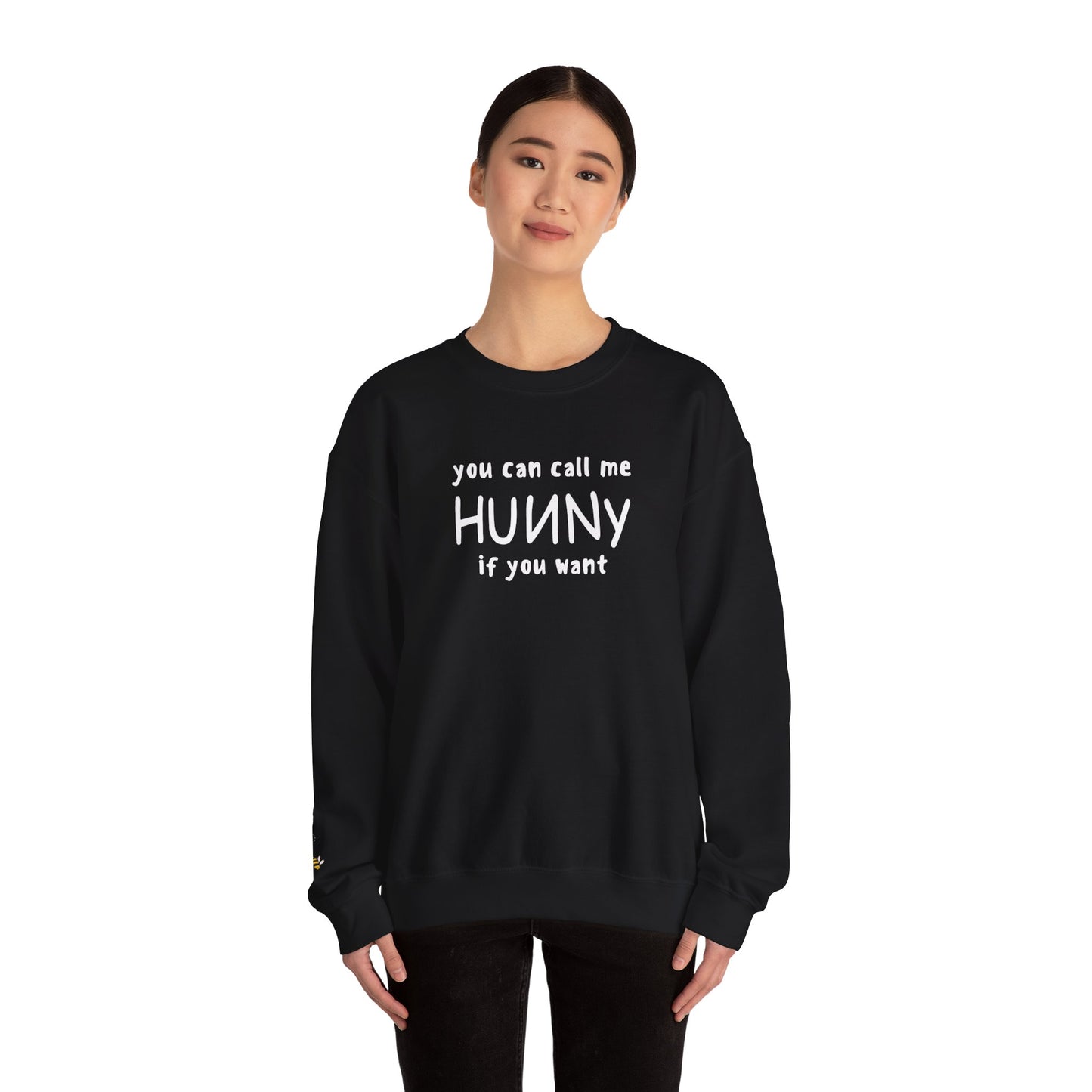You Can Call Me Hunny Sweatshirt with Sleeve Detail - Cozy Unisex Crewneck, Cute Gift for Friends, Casual Wear, Perfect for Fall & Winter