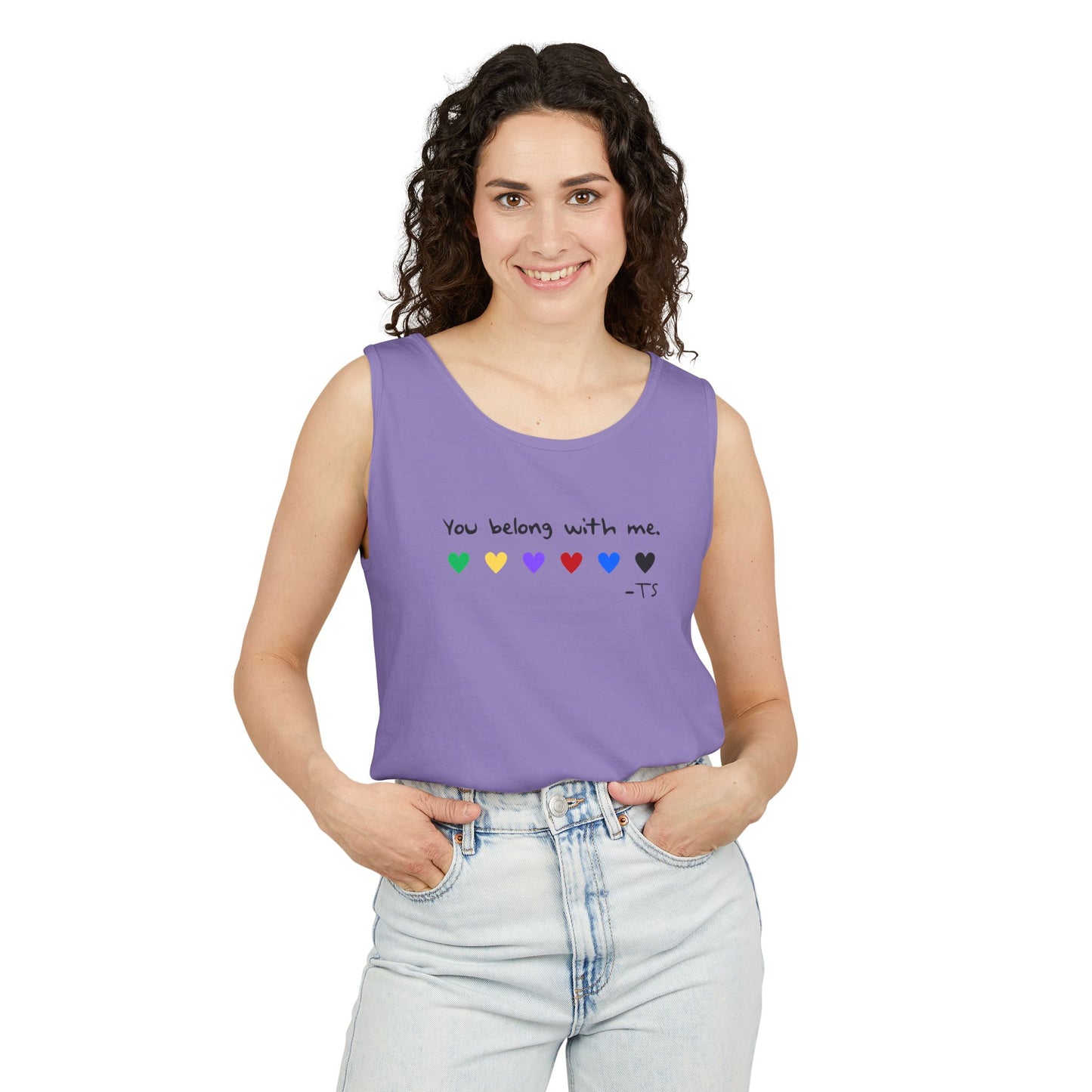 You Belong With Me Printed Comfort Colors Unisex Garment-Dyed Tank Top, Love Heart Tee, Cute Summer Top, Casual Wear, Gift for Friends