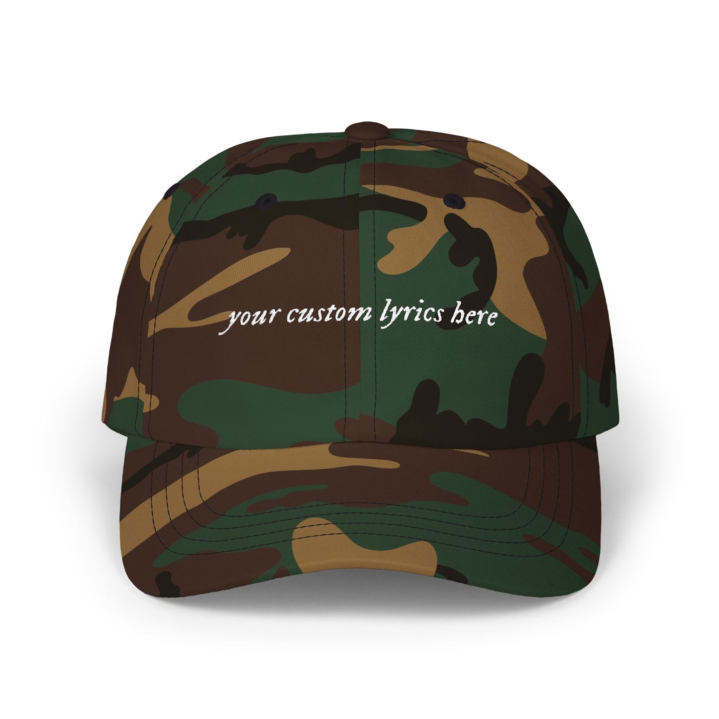 Custom Embroidered Lyrics Dad Cap - Dark hat, light color text