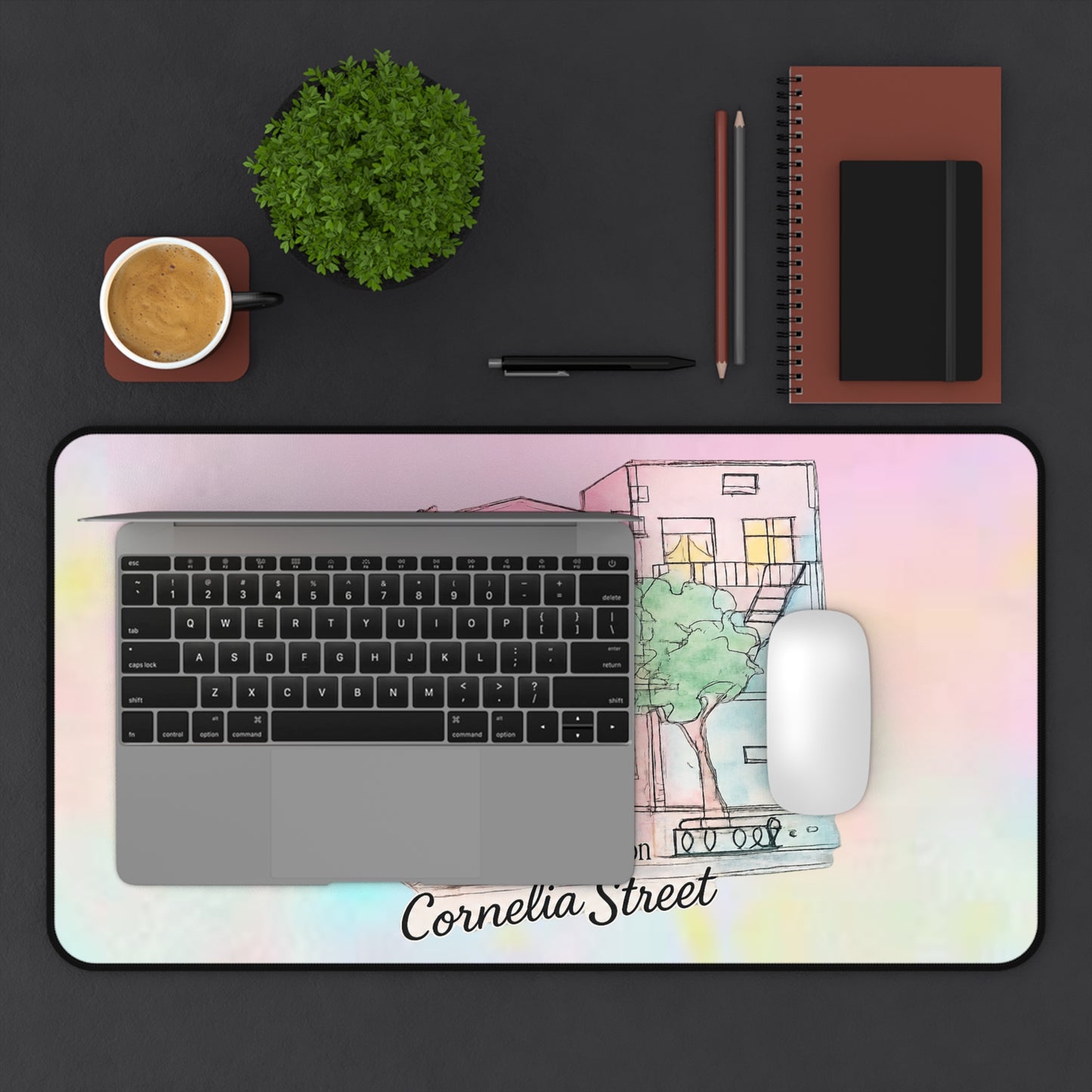 Cornelia Street Desk Mat — Watercolor Cityscape Mouse Pad