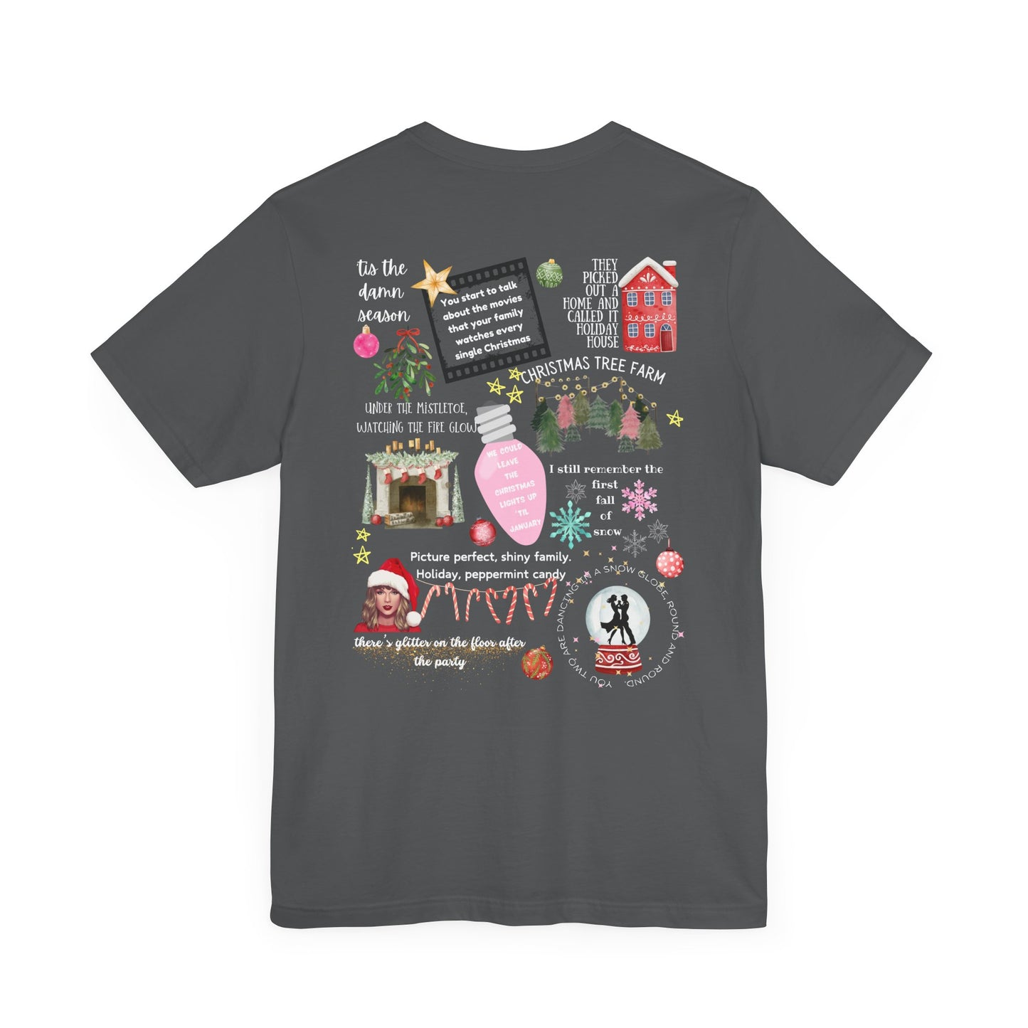 Merry Swiftmas - Swiftie Lyrics Collage front/back - Unisex Jersey Short Sleeve Tee