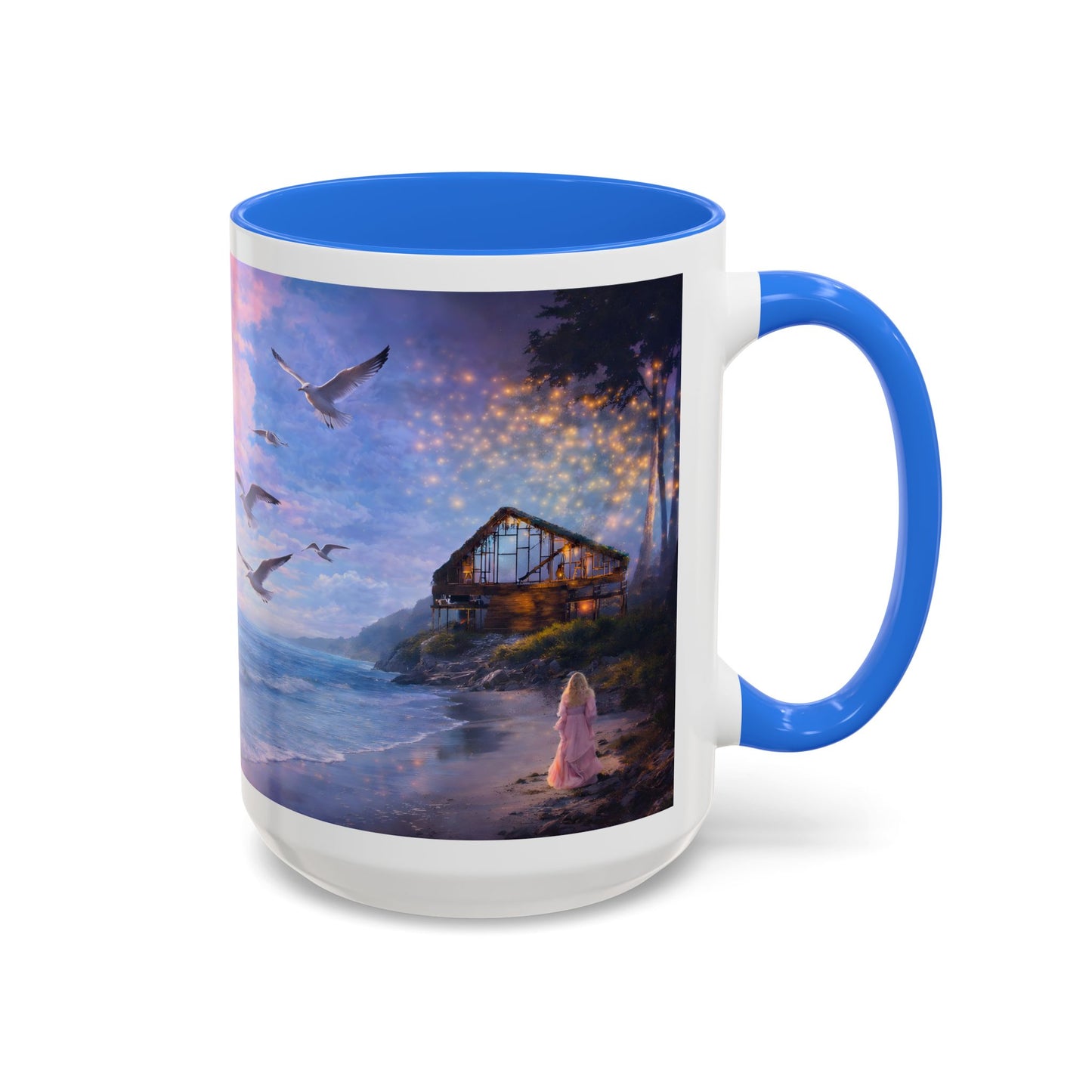Keep it 100 Seaside Dreamscape Mug — Sunset Ocean Birds Art (11oz & 15oz)