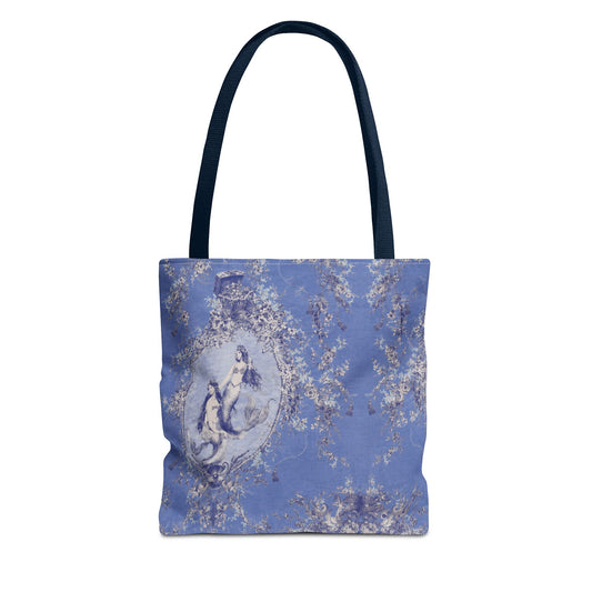 Blue Vintage Mermaids Floral Tote Bag – Romantic All-Over-Print Shopper