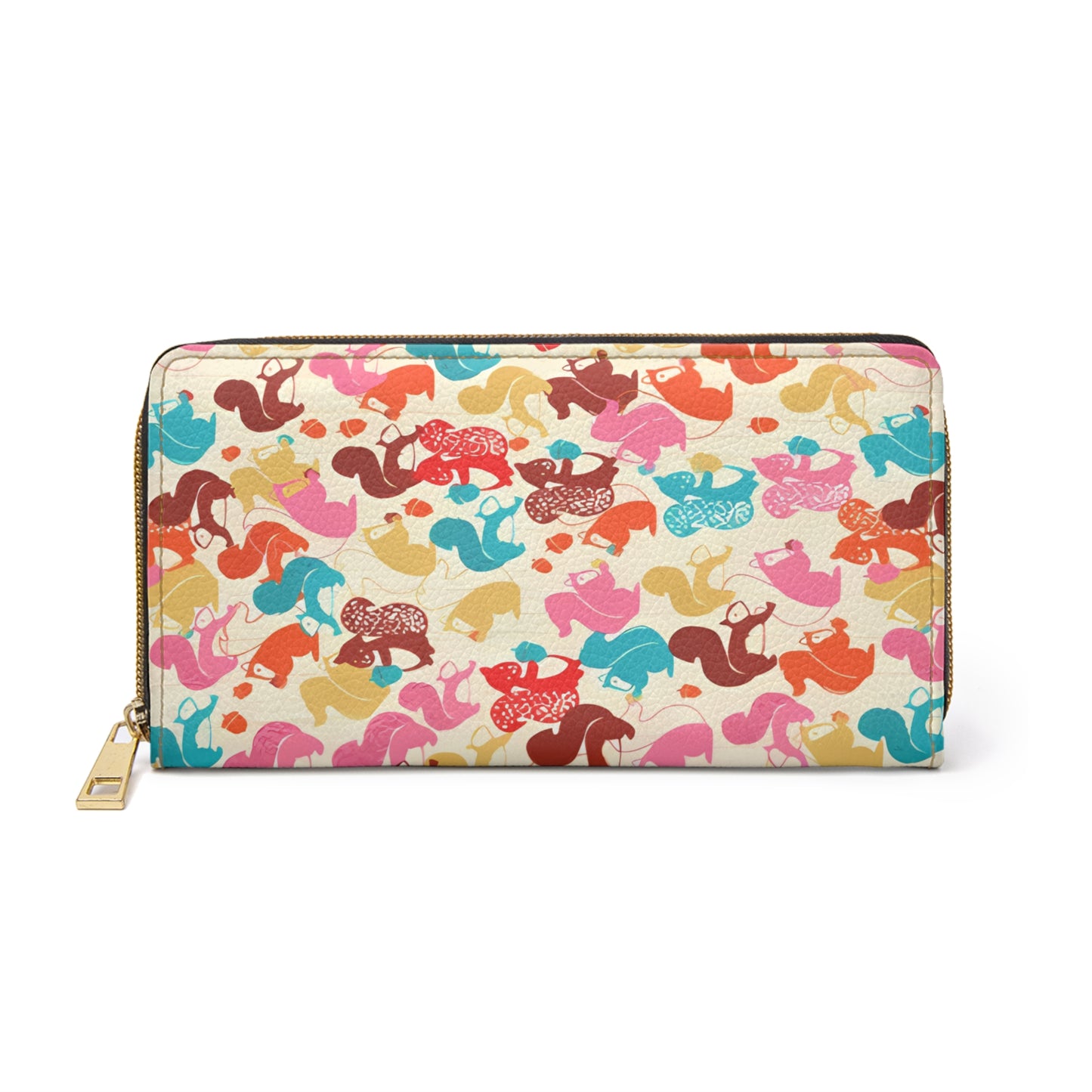 Zip Wallet — Colorful Floral Squirrel Pattern Zipper Wallet