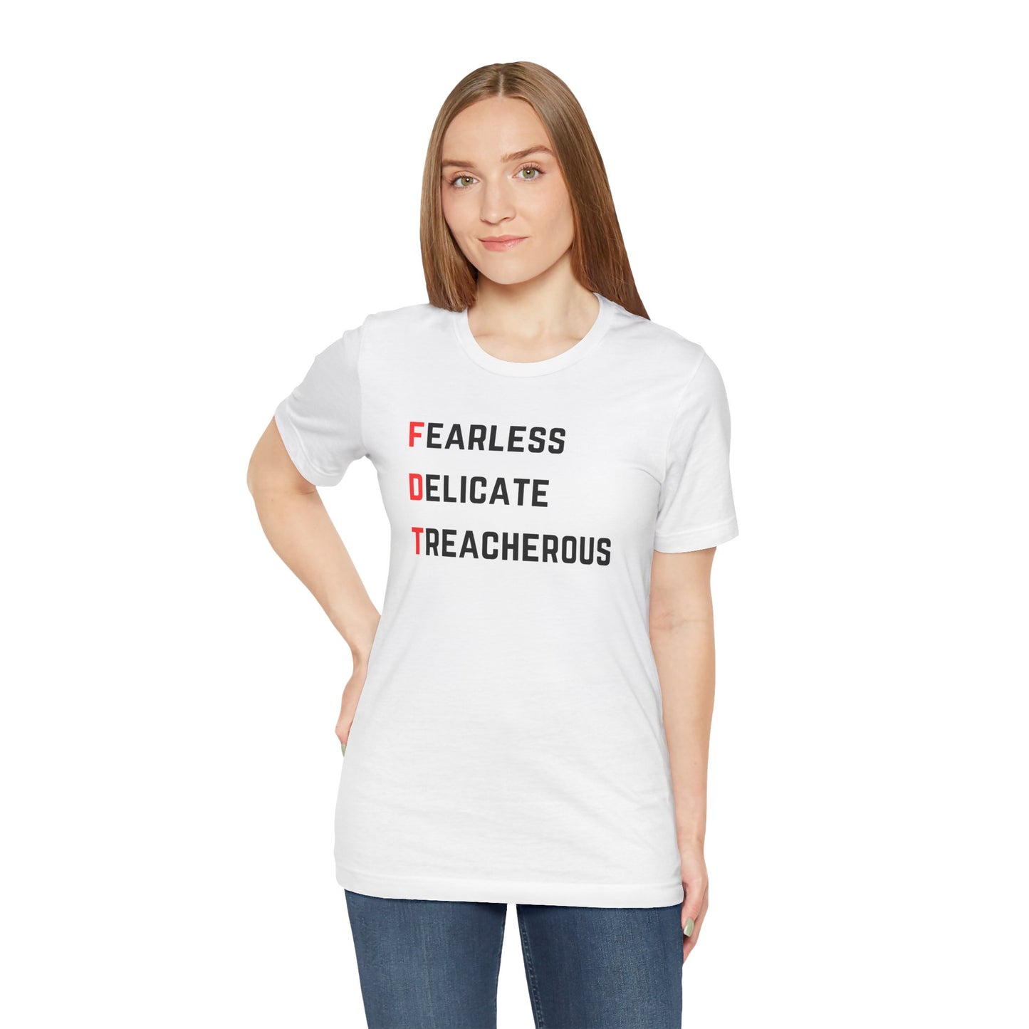 FDT Fearless Delicate Treacherous Unisex Jersey Tee, Swiftie T-Shirt, Political Tee, Casual Gift, Everyday Wear, Unique Gift Idea