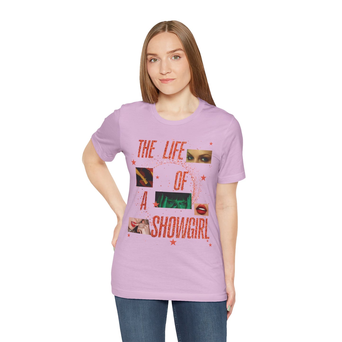 Showgirl Life Collage Graphic Tee, Unisex Jersey T-Shirt, Retro Style Top, Casual Wear, Gift for Performers, Fashion Statement Shirt