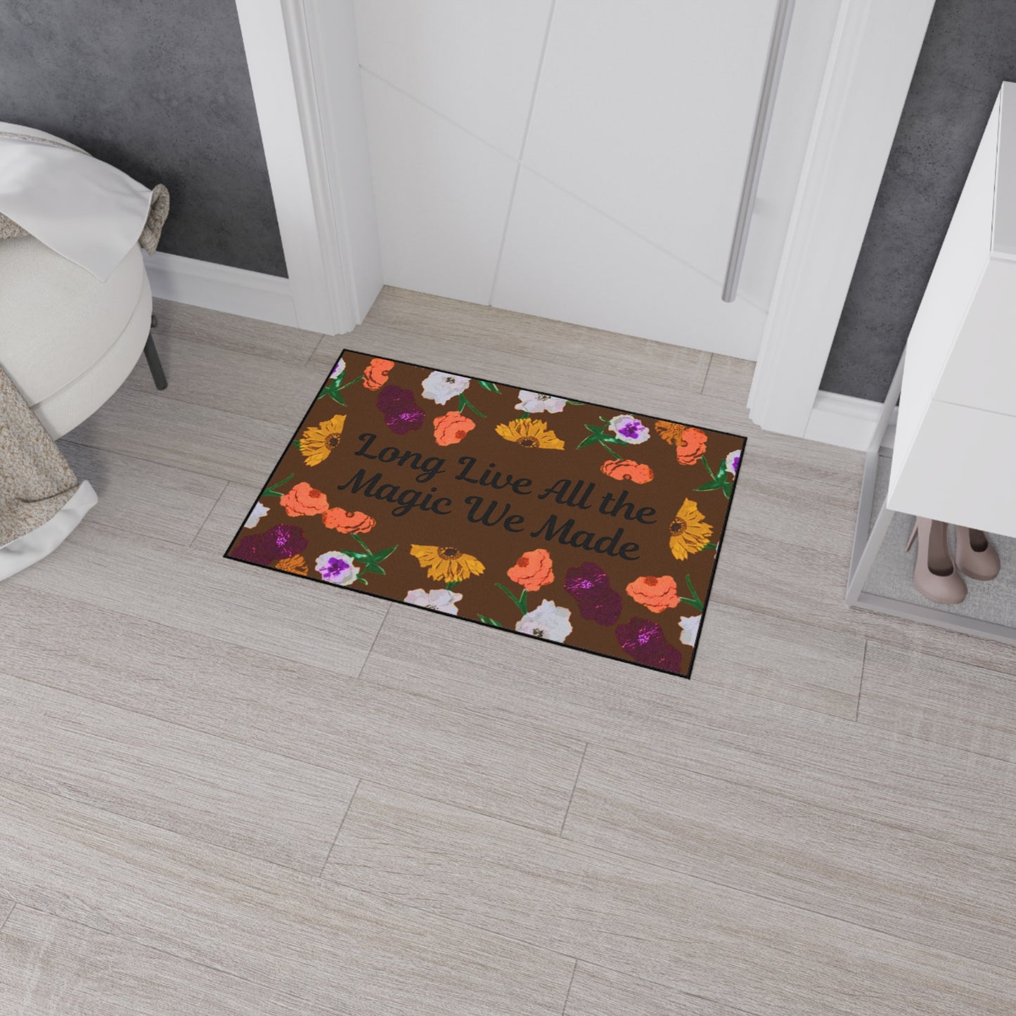 Floral "Long Live" Indoor Heavy Duty Floor Mat
