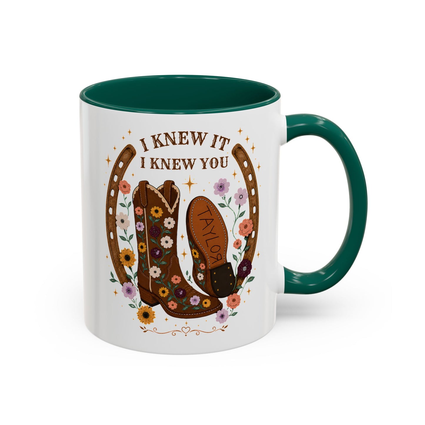 Cowgirl Boots Coffee Mug — "I Knew It I Knew You" Floral Personalized Mug (11oz)