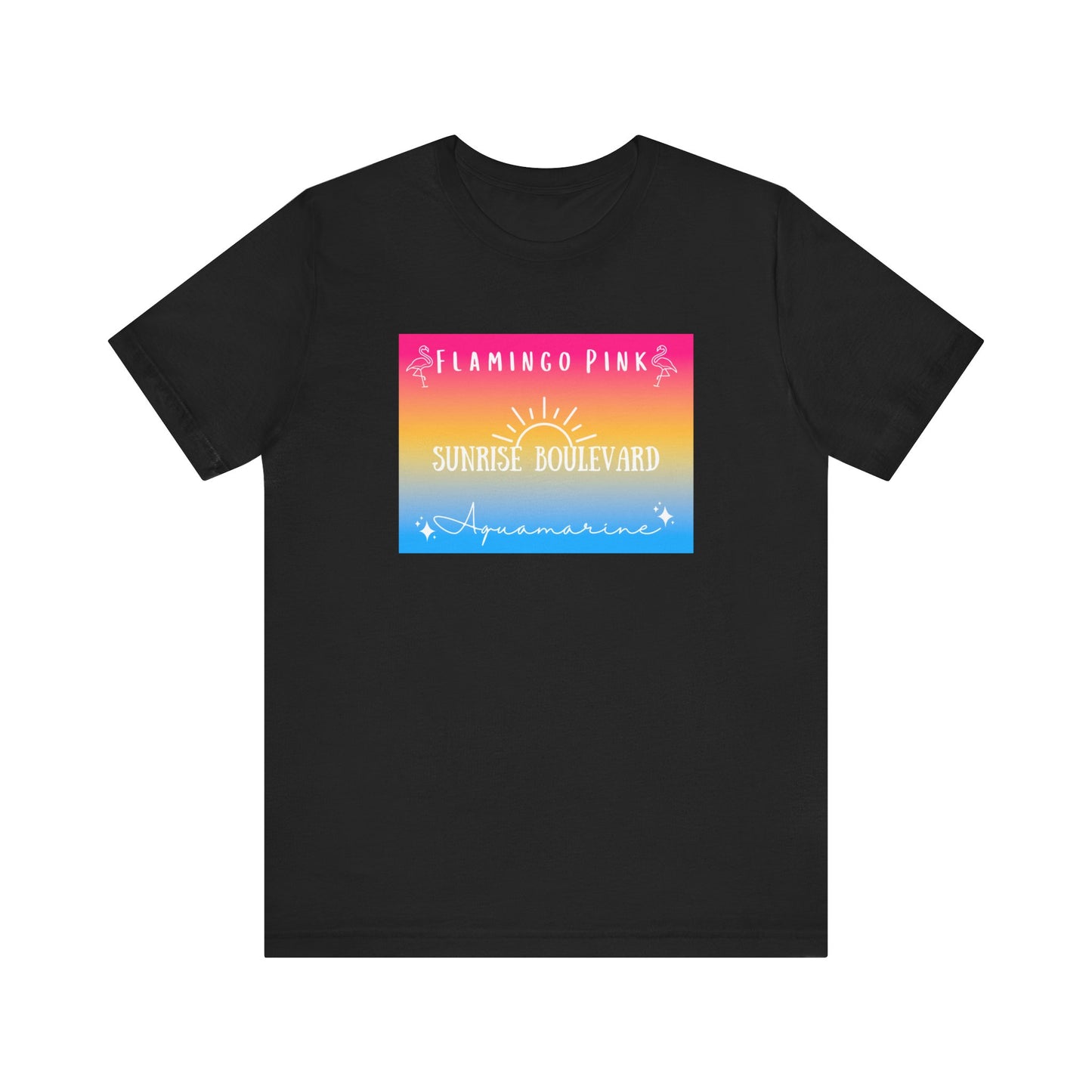 Flamingo Pink, Sunrise Blvd, Aquamarine - Pansexual Pride - Unisex Jersey Short Sleeve Tee
