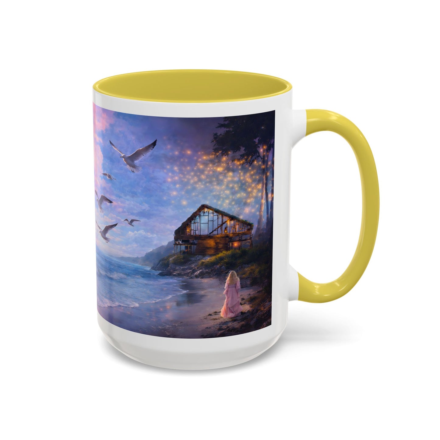 Keep it 100 Seaside Dreamscape Mug — Sunset Ocean Birds Art (11oz & 15oz)