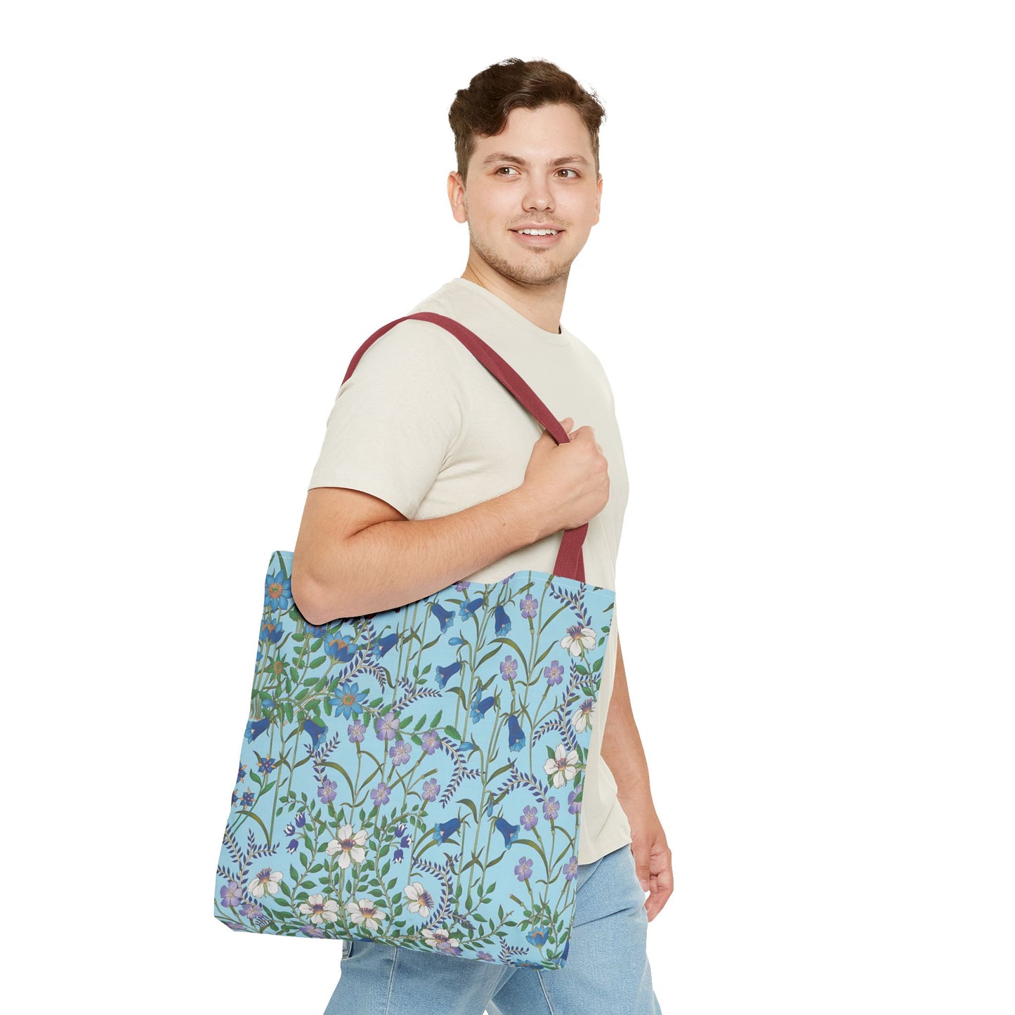 Floral Pattern Tote Bag "Flora Blue" - Vibrant Garden Style for Everyday Use