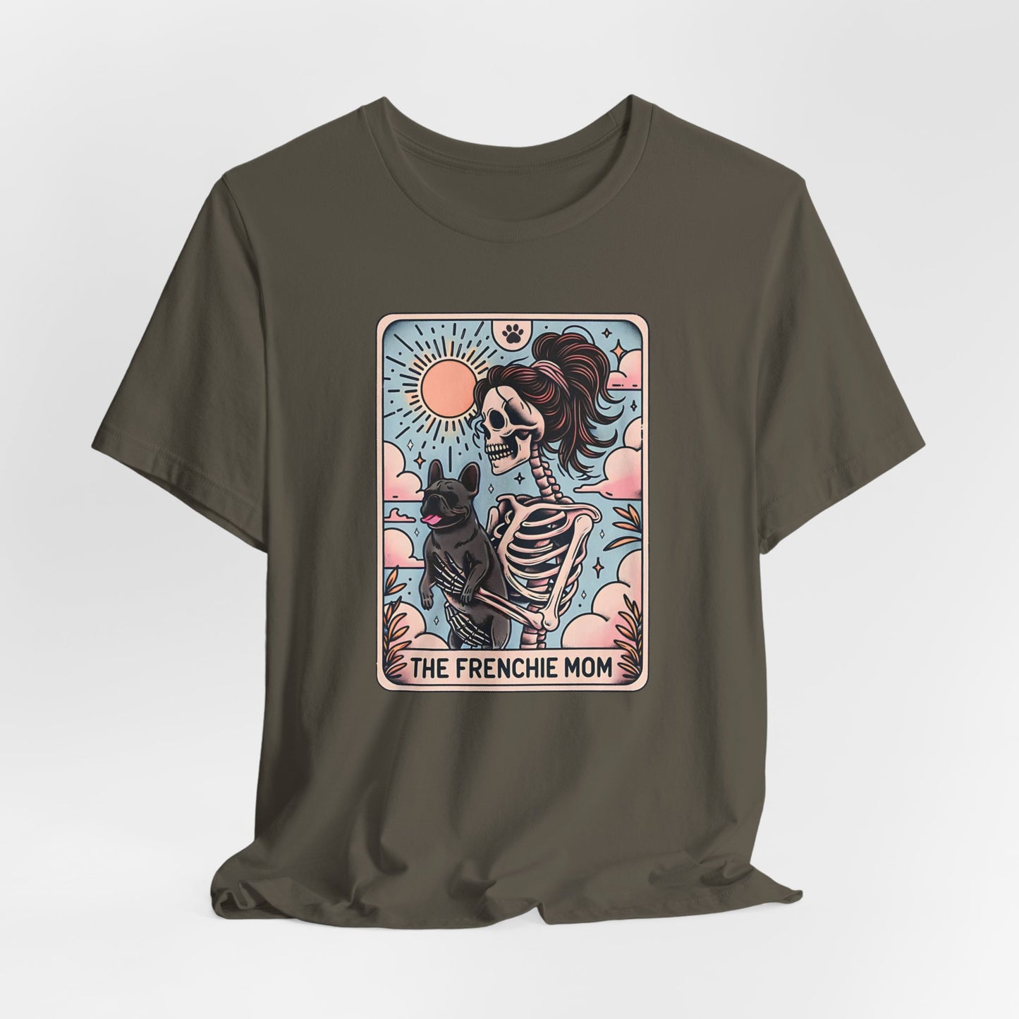 The Frenchie Mom Tarot Tee - Fun Graphic Shirt for Pet Lovers, Dog Mom Gift, Halloween Style, Casual Wear, Graphic T-Shirt, Unique Gift Idea