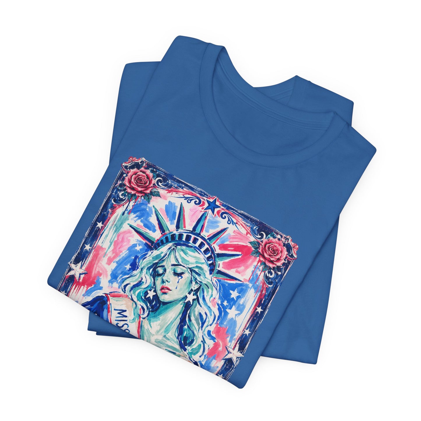 Miss Americana Statue of Liberty Patriotic Art Tee (Back: "I'm just mad as hell because I loved this place")