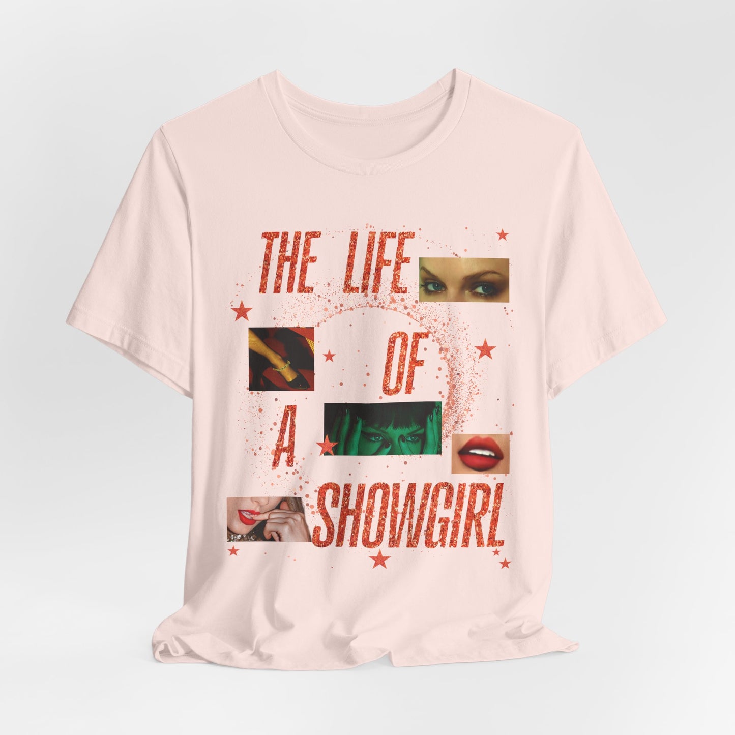 Showgirl Life Collage Graphic Tee, Unisex Jersey T-Shirt, Retro Style Top, Casual Wear, Gift for Performers, Fashion Statement Shirt