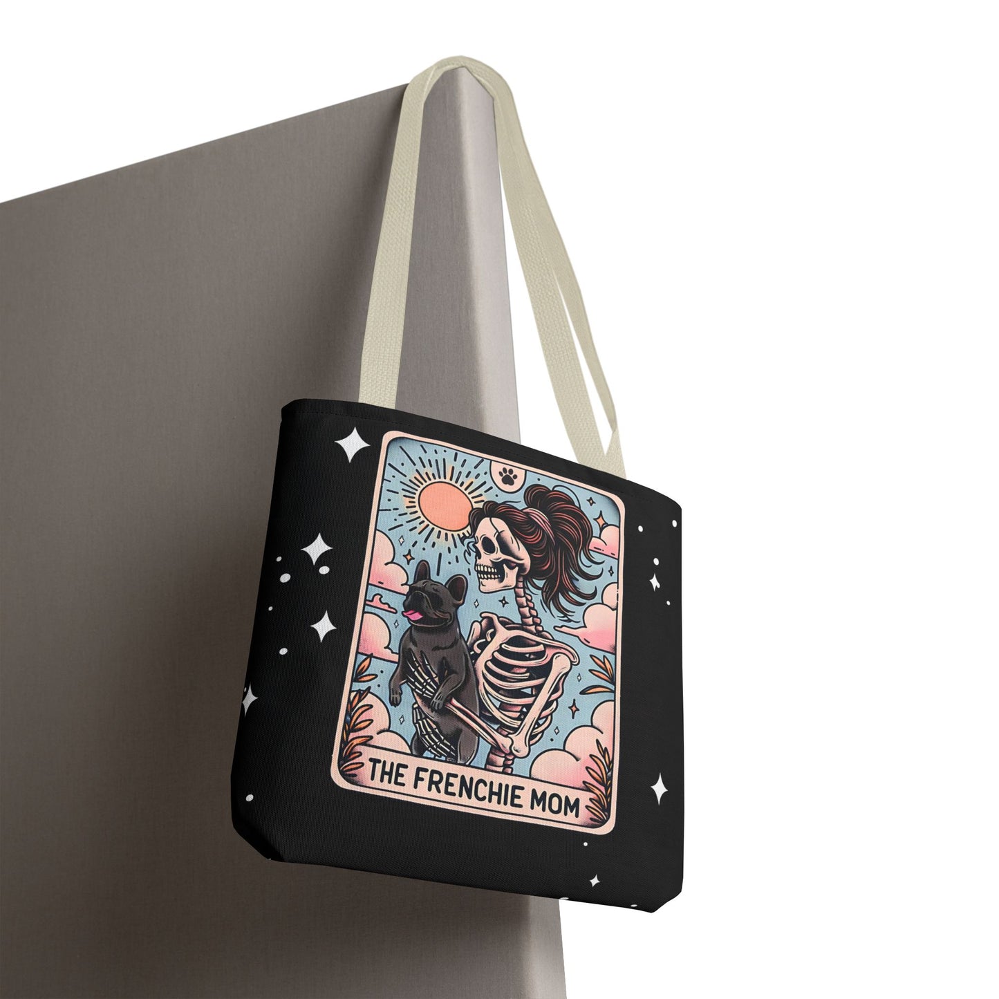 Frenchie Mom Tarot Tote Bag, Stylish Pet Lover Accessory, Ideal for Dog Moms, Halloween Gift, Trendy Grocery Bag, Eco-Friendly Bags