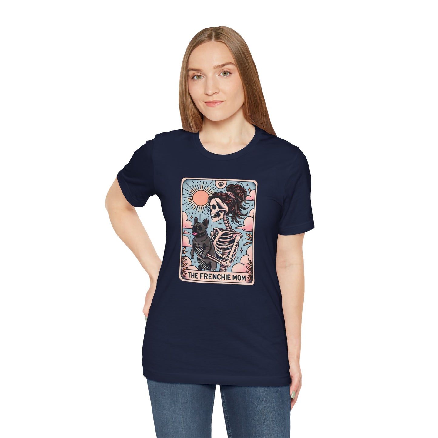 The Frenchie Mom Tarot Tee - Fun Graphic Shirt for Pet Lovers, Dog Mom Gift, Halloween Style, Casual Wear, Graphic T-Shirt, Unique Gift Idea