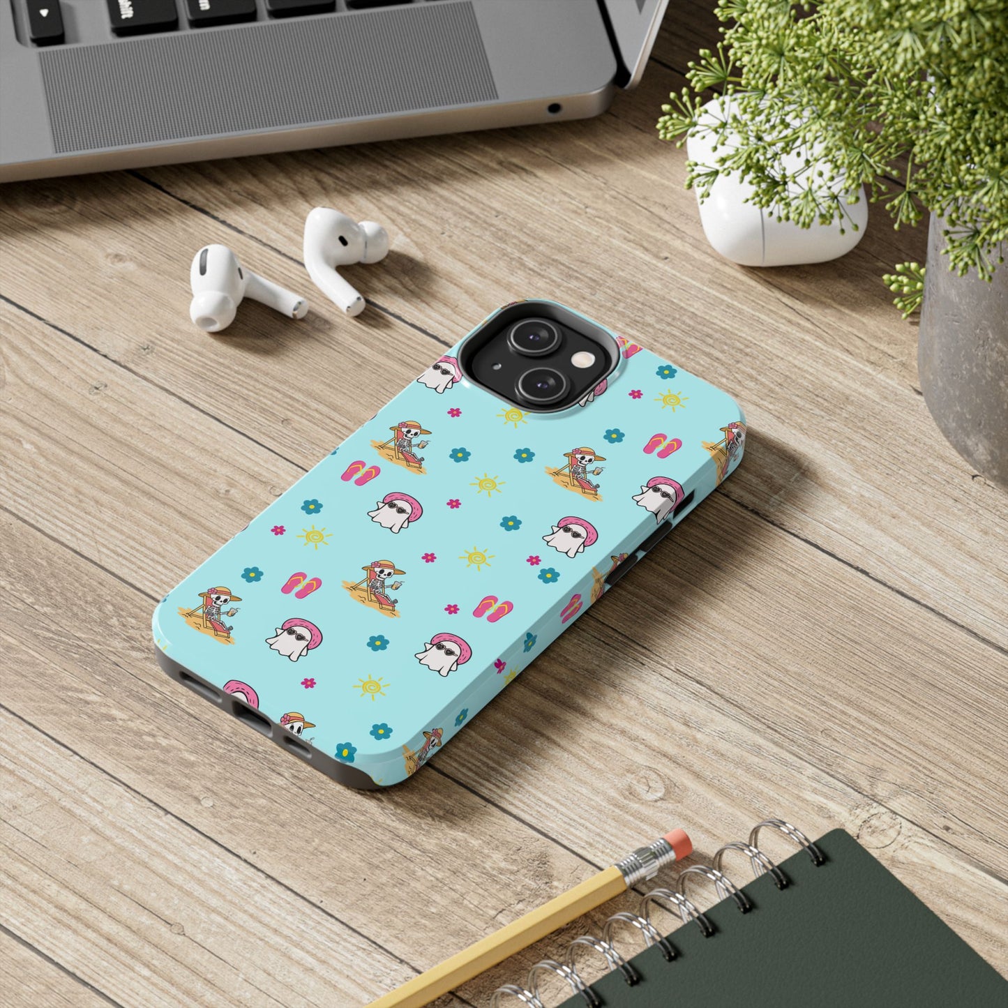 Aqua Summerween Tough Phone Cases, Cute Beach Pattern, Fun Gift for Beach Lovers, Summer Accessories, Protective Phone Cover