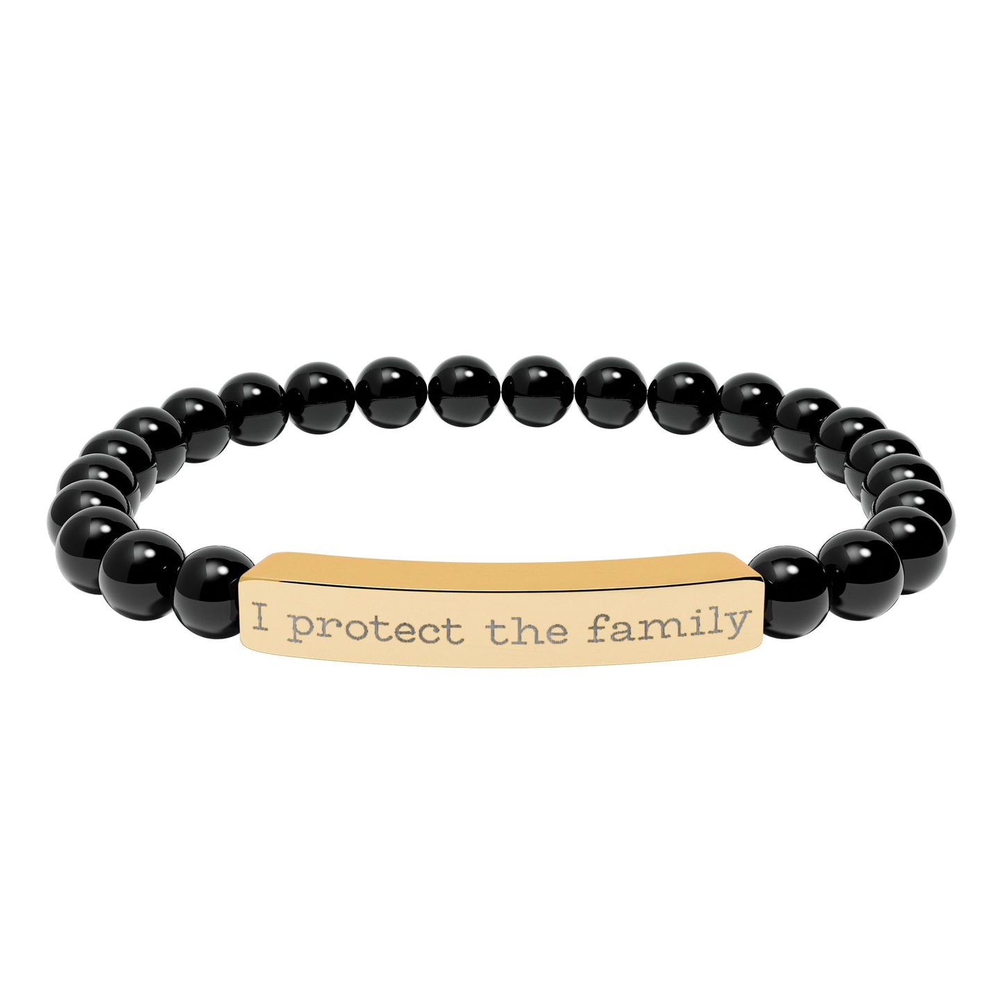 Engraved Natural Stone Stretch Bracelet — "I Protect the Family" Bar