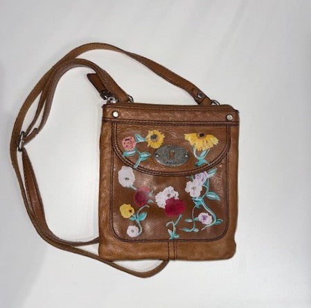 Vintage Fossil Acoustic Set Crossbody Bag with Lock Embellishment