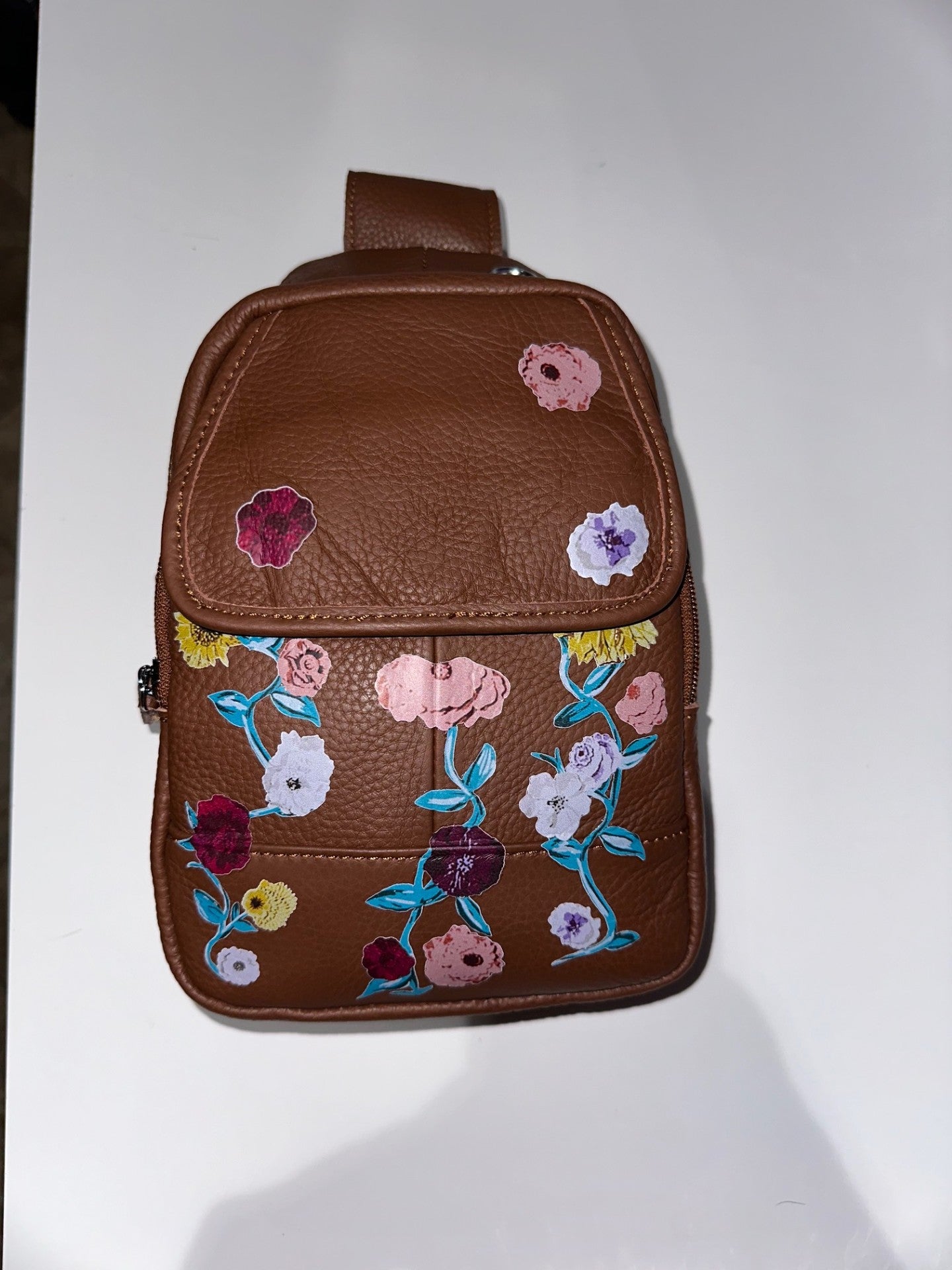 Leather Sling Bag - Acoustic Piano Floral Design