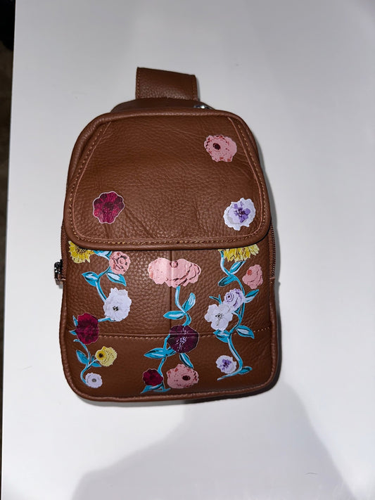 Leather Sling Bag - Acoustic Piano Floral Design