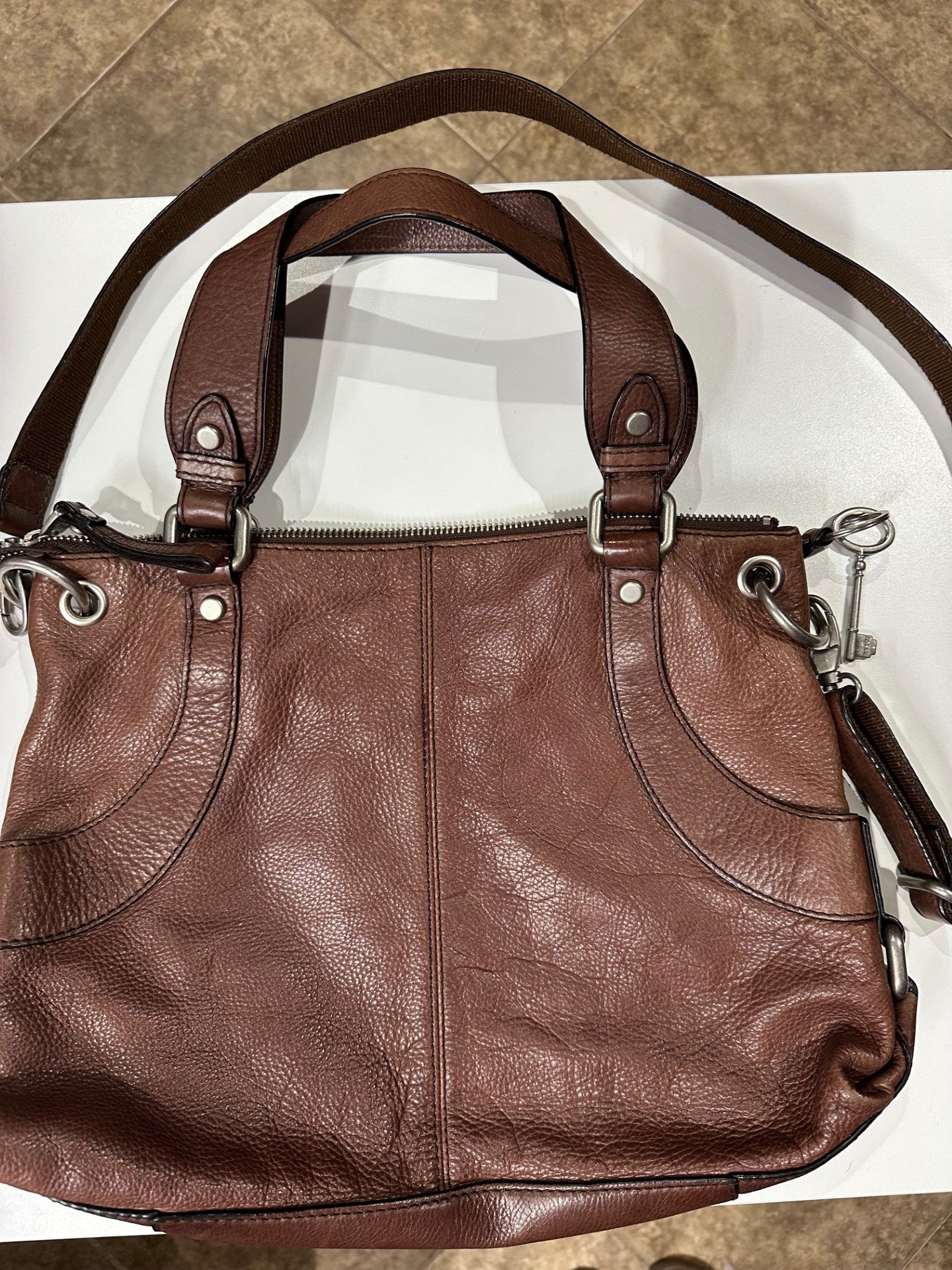Large Fossil Leather Tote/Crossbody Floral Piano Design