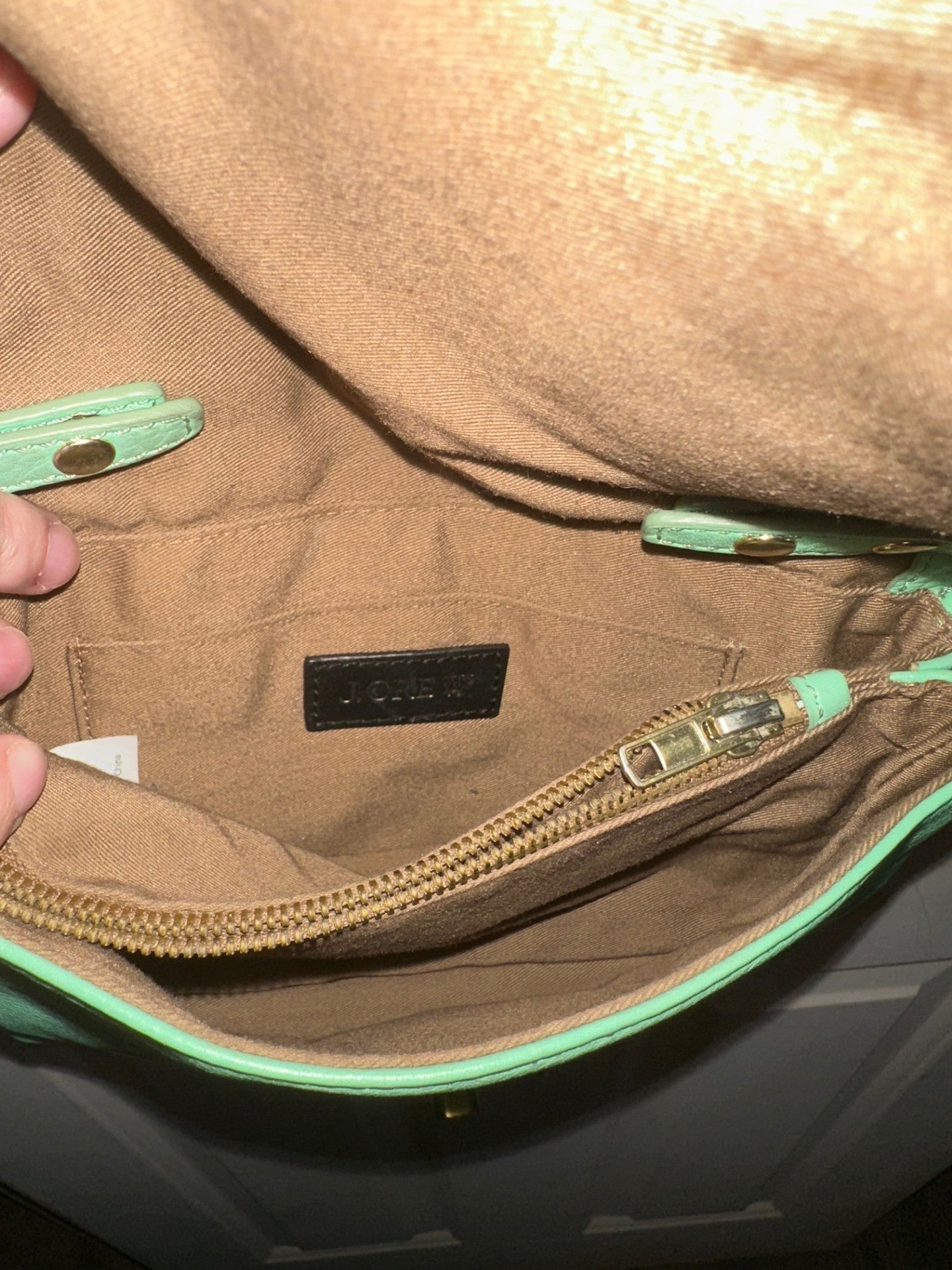 Pre-Loved J Crew Mint Green Leather Crossbody, Acoustic Piano Floral Design