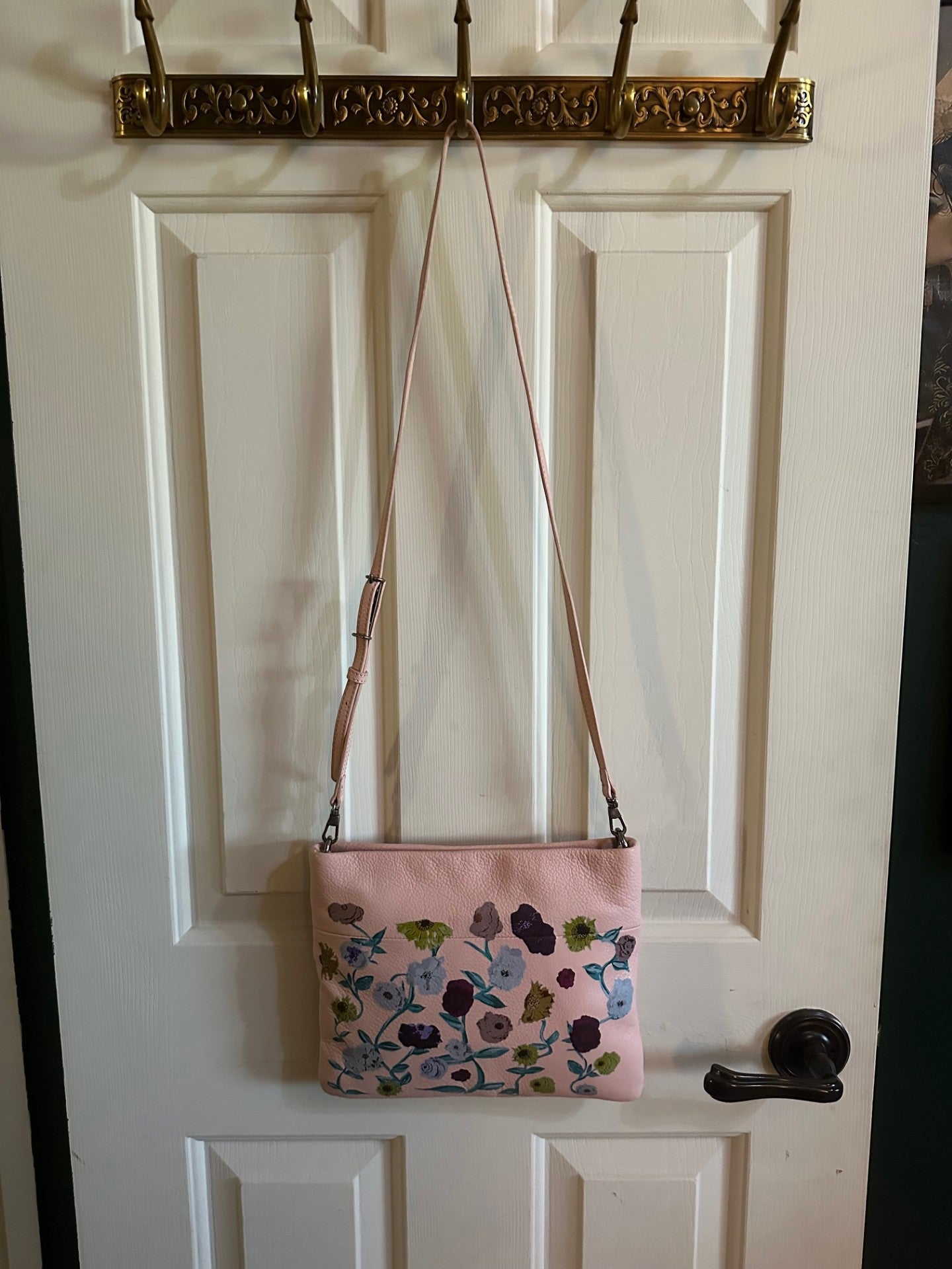 Upcycled Light Pink The Sak Leather Crossbody - Acoustic Piano Floral Design