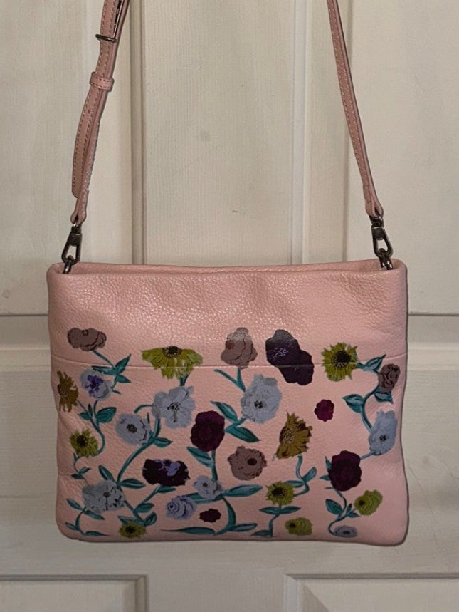 Upcycled Light Pink The Sak Leather Crossbody - Acoustic Piano Floral Design