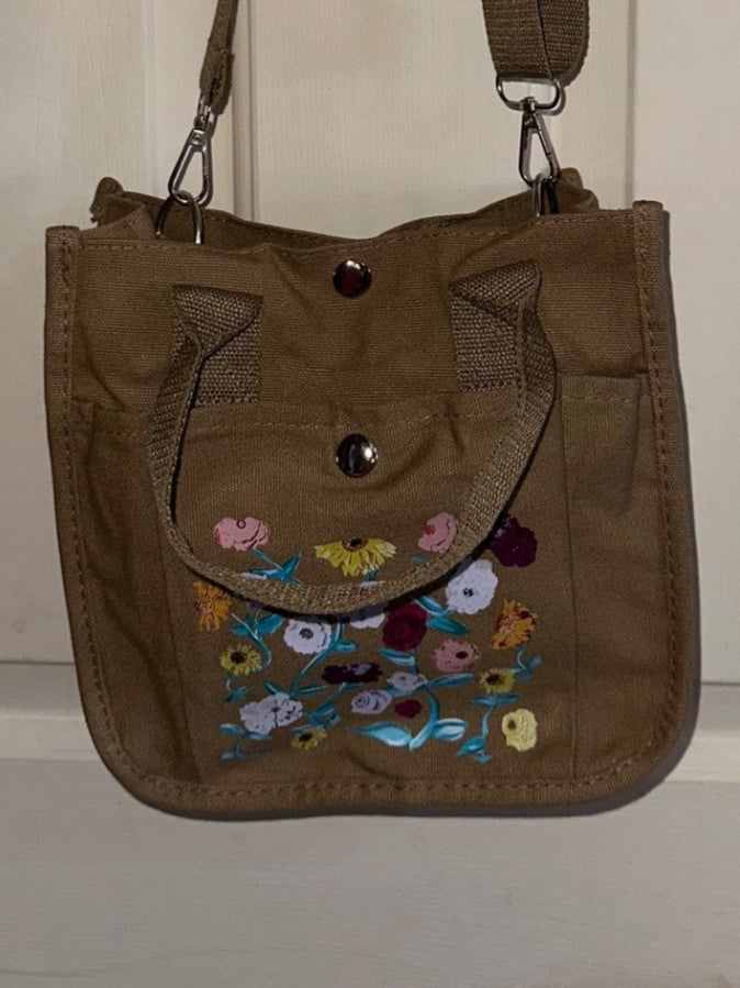 New mini canvas tote with crossbody strap - Acoustic Piano Floral Design