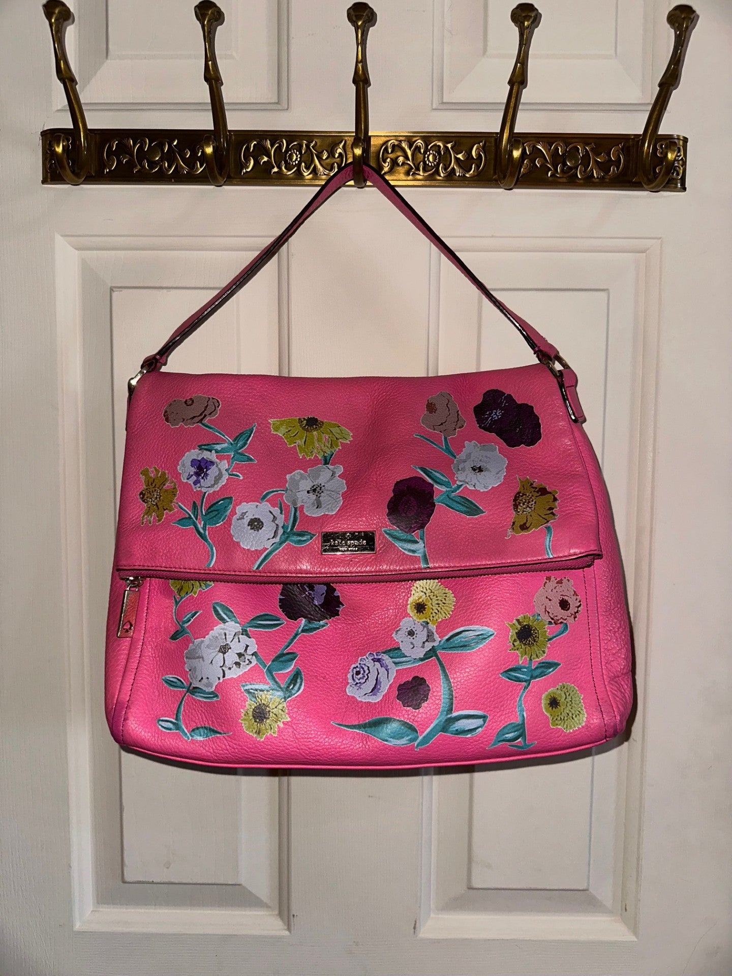 Pre-Loved Bright Pink Kate Spade Large Crossbody - Acoustic Piano Floral Design