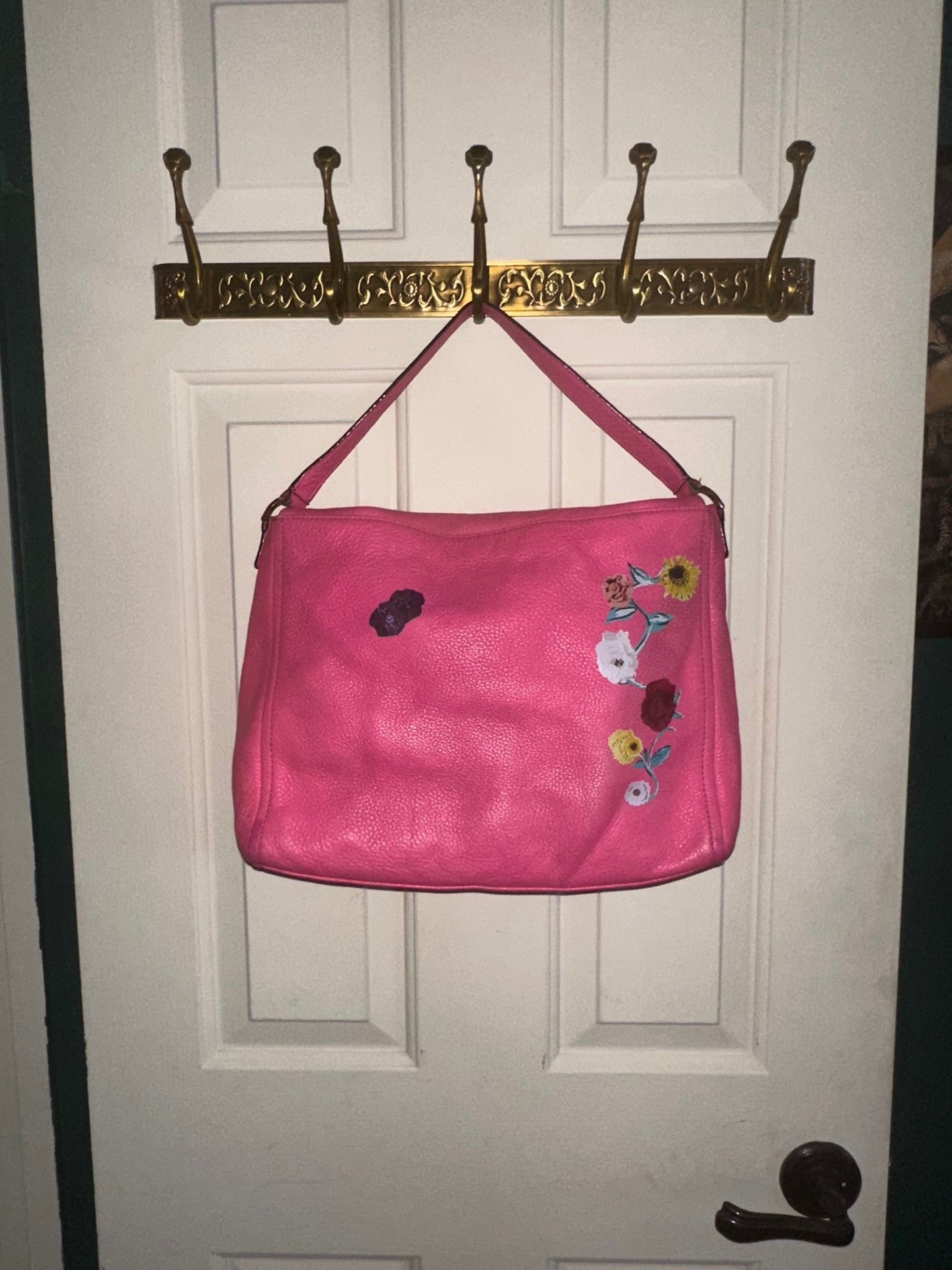 Pre-Loved Bright Pink Kate Spade Large Crossbody - Acoustic Piano Floral Design